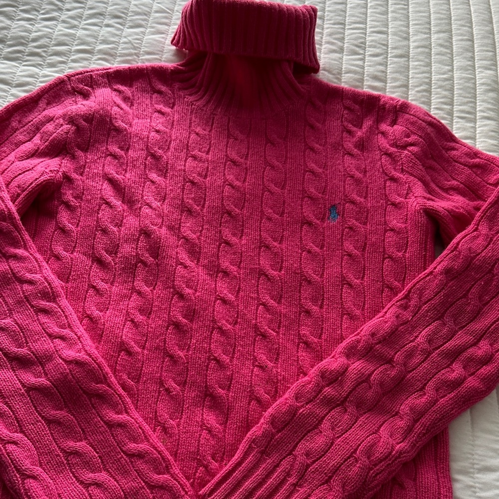 Ralph Lauren Fuchsia Cable Knit Turtleneck Sweater